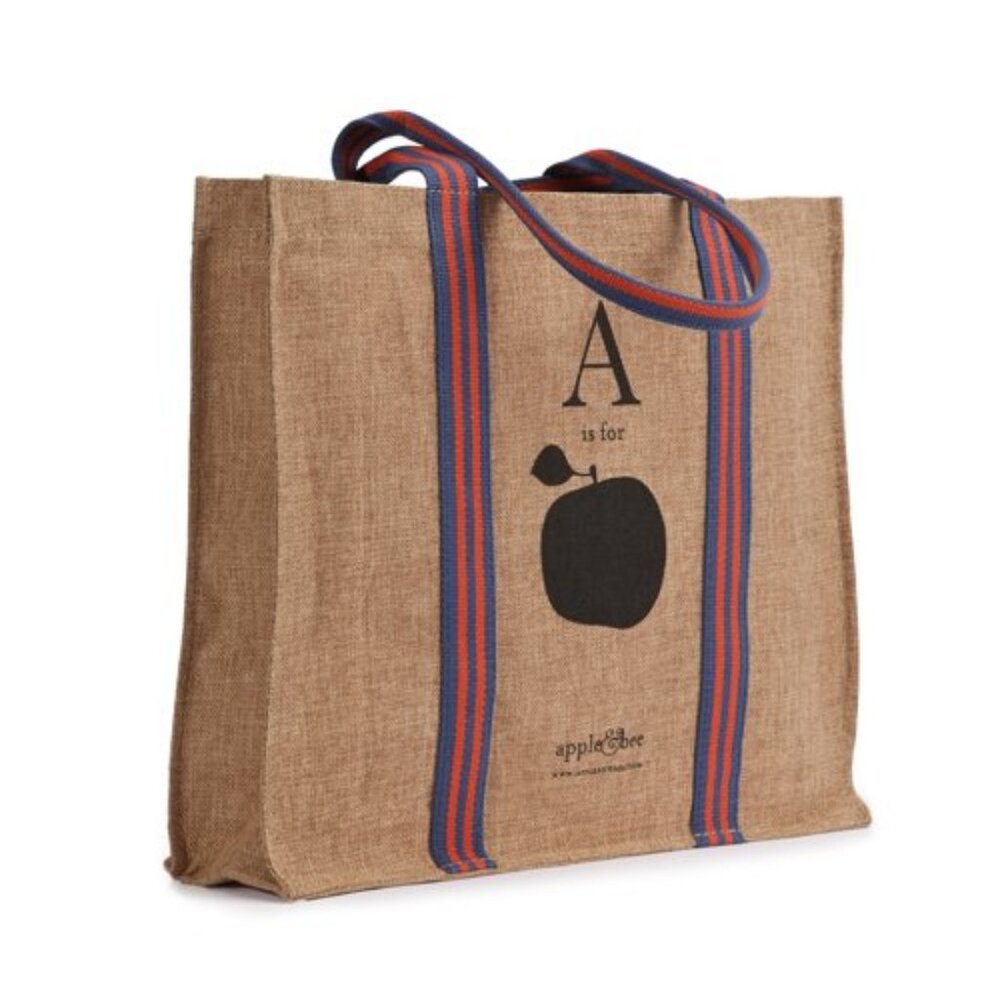 NWT Apple & Bee "A is for Apple" Jute Shopping Bag (Natural)